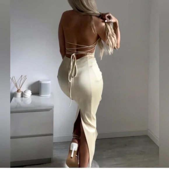 ZARA CREAM SATIN EFFECT MIDI DRESS - Picture 11 of 16